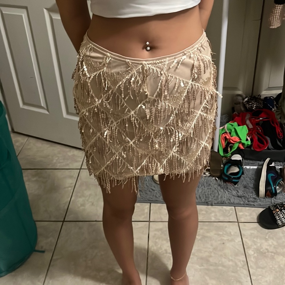 Cider sequence tassel middle waist mini skirt